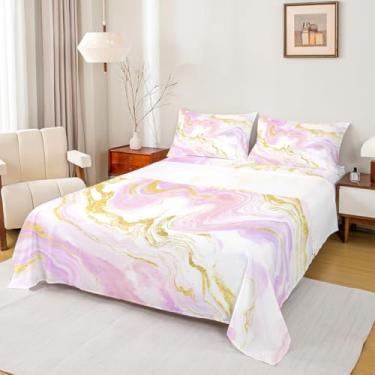Imagem de Erosebridal Conjunto de lençóis de cama de grão de mármore para homens e mulheres, lençol de cima com design de arte fluida de tinta aquarela, estilo retrô, decoração de casa de mármore
