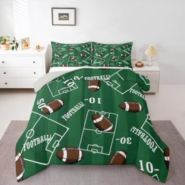 Imagem de Feelyou Conjunto de cama de futebol americano, macio, para meninos e meninas, conjunto de edredom de rúgbi, tamanho solteiro, vintage, edredom de microfibra, 2 peças com 1 fronha