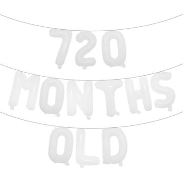 Imagem de Banner de balão multicolorido com glitter de 720 meses - Decorações engraçadas de aniversário de 60 anos e festas de aniversário (branco 720 meses)