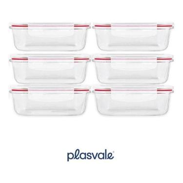 Imagem de Conjunto 06 Potes 640Ml Vidro Hermético 4 Travas Marmita