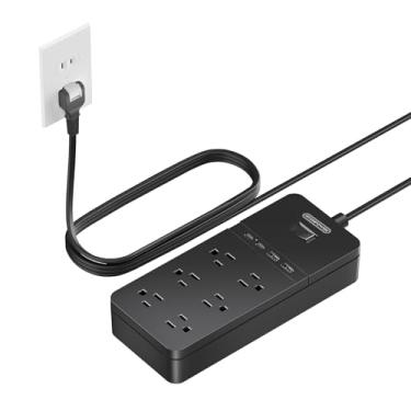 Imagem de Tira de alimentação com protetor contra surtos de 2 garras com cabo de extensão de 3 metros, adaptador de tomada NTONPOWER de 2 pinos a 3 garras com plugue polarizado, 6 saídas 2 portas USB, montagem em parede para saídas antigas sem aterramento
