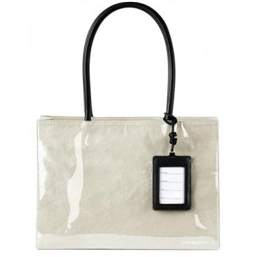 Imagem de HOMESPON Bolsa de PVC feminina de papel kraft, bolsa de trabalho de TPU, bolsa Hobo de ombro com alça superior e zíper para fim de semana, Marfim, One Size
