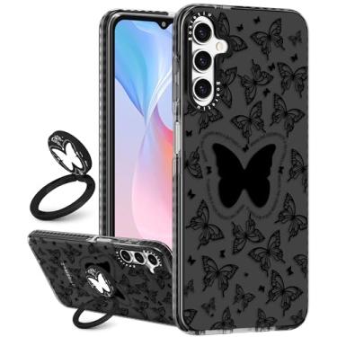 Imagem de Boaretiu Capa fofa Kawaii para Samsung Galaxy S24FE com suporte - Design de suporte de anel giratório adesivo de 360° para mulheres meninas e meninas para Samsung Galaxy S24FE capa, borboleta
