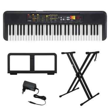 Imagem de Kit Teclado Arranjador 61 Teclas PSR F52 com Fonte Bivolt Yamaha e Suporte em X