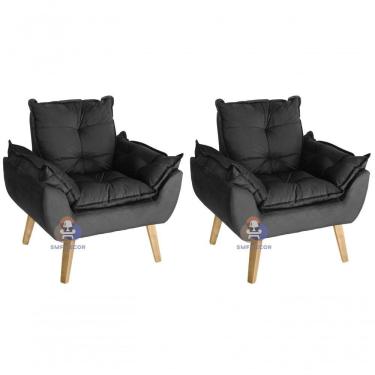 Imagem de Kit 02 Poltrona Opala Suede Preto