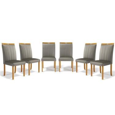 Imagem de Kit Com 6 Cadeiras Aurora Madeira Maciça Estofadas Para Mesa De Jantar Veludo Chumbo 109