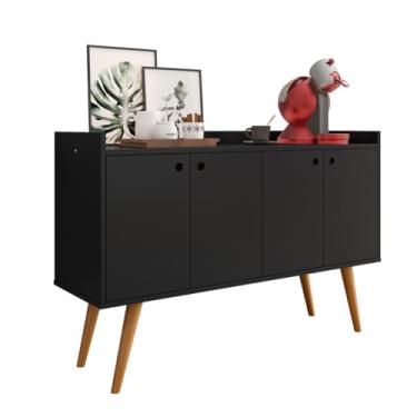 Imagem de Aparador Buffet Com 4 Portas Para Cantinho Do Cafe Sala De Jantar E Cozinha Com Prateleira Interna E Puxador Concha (Dallas - Preto)