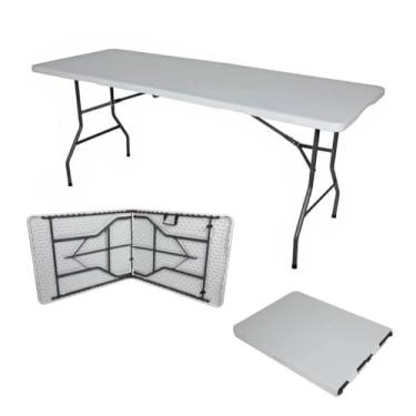 Imagem de Mesa Dobrável Vira Maleta Com Alça Portátil 1.80m Para Camping Pesca Jardim Área Externa Ou Interna Salão De Festas Gourmet (Branco)