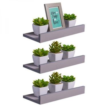 Imagem de Kit 3 Prateleiras Porta Quadros 40 X 10cm Cinza Claro