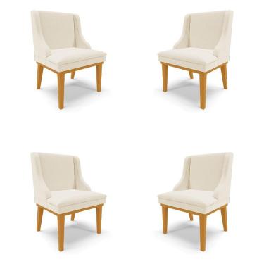 Imagem de Kit 4 Cadeiras Decorativas Sala De Jantar Base Fixa De Madeira Firenze Linho Bege/castanho G19