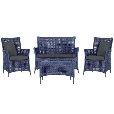 Imagem de Jogo Sofá 2 Poltronas E Mesa Igapó Preta E11 Trama Original Azul