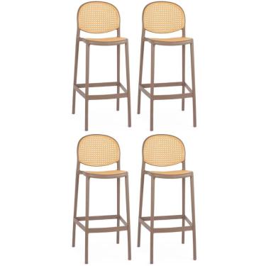 Imagem de Kit 4 Banqueta Alta Com Encosto Roma Em Polipropileno - Marrom Claro
