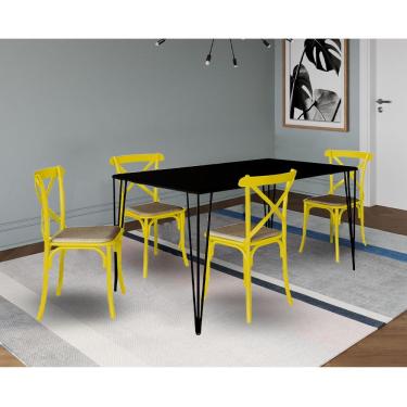 Imagem de Conjunto De Mesa Elen Retangular 150X90Cm Preto Com 4 Cadeiras Katrina Amarela Asse - Preto