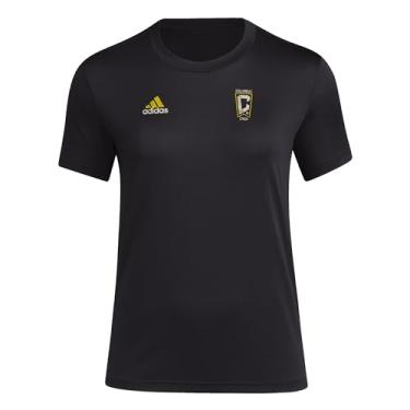 Imagem de adidas Camiseta feminina pré-jogo de manga curta, preto/gola redonda Columbus, Preto/Columbus Crew, G