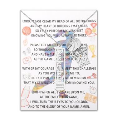 Imagem de FEELMEM Colar de basquete para mulheres, oração, versículo bíblico, joias, presente de jogador de basquete, presente de treinador, joia de bola esportiva, Small, Cobre, Zircônia cúbica