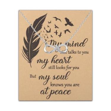 Imagem de PLITI Presente de simpatia presente memorial luto presentes My Mind Still Talks To You colar cruz infinito para perda de um ente querido, Medium, Aço inoxidável, Sem Pedra Preciosa