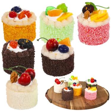 Imagem de LUMINFLY 6 Artificial Cupcakes, Fake Cake Models with Fruit Topper, Soft Pu for Display, Photography, Fridge, and Home Decor