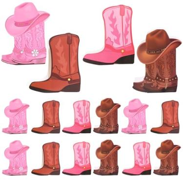 Imagem de Tcwhniev 16 peças de sacos de papel de botas de cowboy DIY com filme impermeável espessado, padrão de bota e chapéu, sacos kraft de chapéu de cowboy para artigos de festa de despedida de solteira de