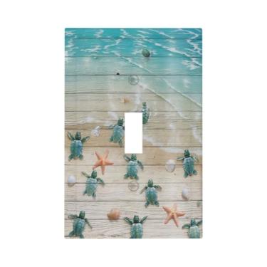 Imagem de Nadoabtm Capa decorativa para interruptor de luz, praia, madeira, tartaruga, estrela-do-mar, placa de interruptor de 1 grupo, dispositivo de alternância, placa elétrica para decoração de quarto de