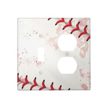 Imagem de Wmhusu Placa de cobertura para interruptor de luz, beisebol, bola esportiva, 2 gangs, placas decorativas para interruptores, 1 conjunto duplex de interruptor, capas de tomada, placas de parede GFCI