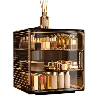 Imagem de Para escritório ou sala de estar, armário de armazenamento empilhável com painéis transparentes, prateleiras ajustáveis, estética de alta qualidade, suporte para copos de mesa à prova de poeira