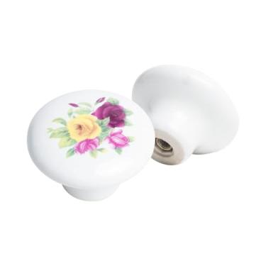 Imagem de Kit 10 Puxador Gaveta Porcelana Cerâmica Armário Móvel 38mm (Branco/Floral - MPPON120)