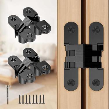 Imagem de JAXYOOM Dobradiça de porta oculta 0,63 x 7,76 cm – 2 peças invisíveis resistentes para portas de madeira, dobradiças de armários ocultos de liga de 180 graus para portões faça você mesmo, cozinha