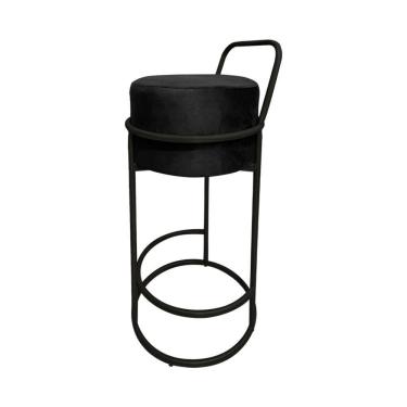 Imagem de Kit 2 Banquetas Alta Redonda Base Preta Veludo - Preto