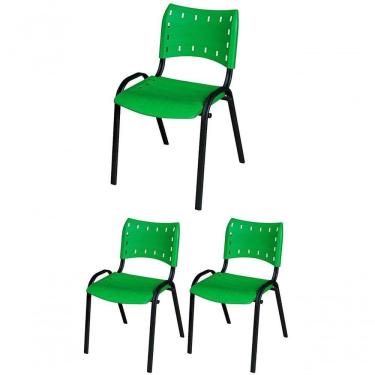 Imagem de Cadeira Iso Base Preto Igreja, Escola, Escritório - Verde - Kit 3 Peças