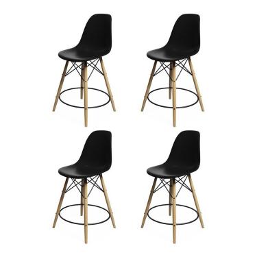 Imagem de Kit 4 Banquetas Eames Eiffel De Madeira Assento Preto