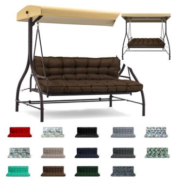 Imagem de RUFXIEZW Almofadas de substituição de balanço com encosto, 2 ou 3 lugares à prova d'água, antiderrapante, almofada de banco interna/externa para móveis de jardim e cadeira de varanda (marrom, 101,6 x