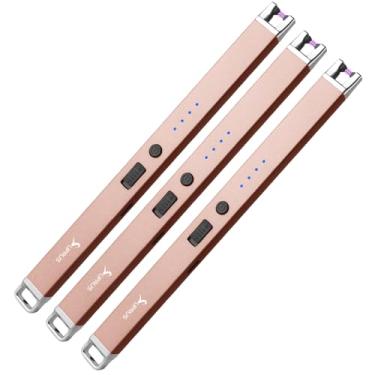 Imagem de Isqueiro elétrico à prova de vento USB sem chama recarregável com trava de segurança para vela (ouro rosa, 3 unidades)
