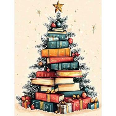 Imagem de Kits de ponto cruz com estampa de árvore de Natal para adultos - Kits de bordado para iniciantes e adultos, kits de ponto cruz contados com dimensões de 11 CT para adultos, artesanato, 30,5 x 40,6 cm