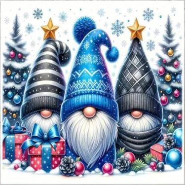 Imagem de Diosedyer Kit de pintura de diamante de gnomo de Natal DIY - arte 5D de broca completa com três gnomos, árvore de Natal e presentes, perfeito para decoração de casa de férias 30 x 30 cm