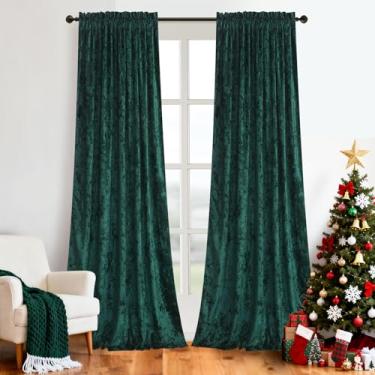 Imagem de gisewood Cortinas de veludo verde – Cortinas de janela com isolamento térmico escurecimento para quarto, sala de estar, sala de jantar, porta de vidro deslizante, verde escuro, 132 cm de largura x 213