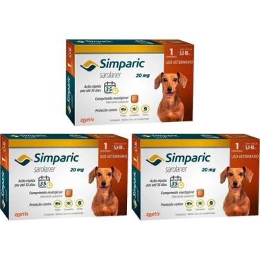 Imagem de Simparic 20mg para de Cães 5,1 a 10kg - 1 Comp. - Zoetis - 3 Unidades