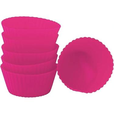 Imagem de Kit Forminhas de Silicone para Cupcake, Antiaderente, Reutilizável, Resistente ao Calor, Compatível com Forno e Airfryer (6 peças, Rosa)