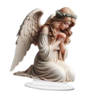 Imagem de Bothyi Placa de mesa decorativa em acrílico com arte 2D, estilo arte artesanal, com suporte, ideal para festas de fim de ano, lareira ou sala de estar, Anjo de 22 Cm