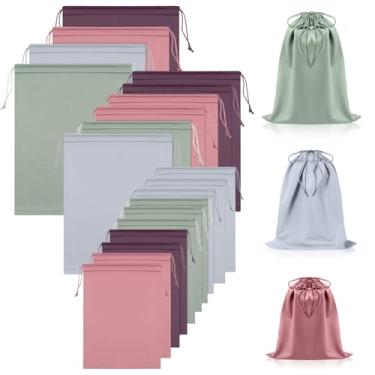 Imagem de Hillban 20 bolsas de brinquedo de cetim com cordão organizador de brinquedos de seda bolsa de presente leve multiuso dobrável saco de viagem para mulheres e homens, 3 tamanhos (M, G, GG, cor Morandi)