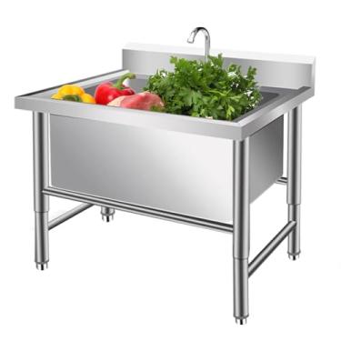 Imagem de Lavatórios independentes de aço inoxidável para lavanderia, pia comercial/industrial, banheiras grandes para uso interno e externo (120 x 70 x 80 cm/47,2 x 27,5 x 31,4 cm, 39,9 cm de profundidade)