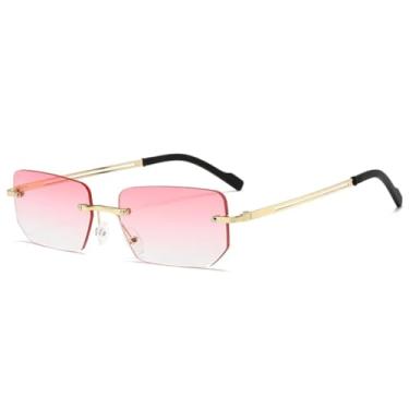 Imagem de Óculos de sol quadrados sem armação femininos, clássicos, ultraleves, de metal, para áreas externas, casuais, com proteção solar UV400 (rosa)