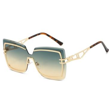 Imagem de Óculos de Sol UV400 - Sem Armação com Lentes Gradientes e Duplas, Armação Vazada, para Homens e Mulheres, Esportes ao Ar Livre, Corrida e Ciclismo, Dourado, Verde e Amarelo