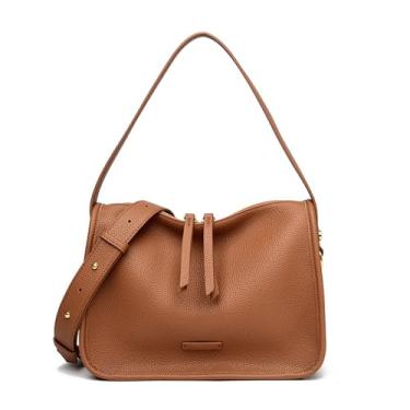 Imagem de CORIOS Bolsa fashion de couro PU bolsa de ombro feminina bolsa tiracolo alça superior bolsa mensageiro feminina bolsa elegante, Marrom amarelado, Large