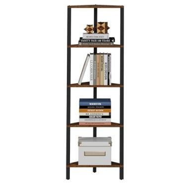 Imagem de TUTOTAK Prateleira de canto, estante de canto de 5 camadas para espaços pequenos, suporte de prateleira de canto estreito com rack de armazenamento, para sala de estar, quarto, marrom rústico