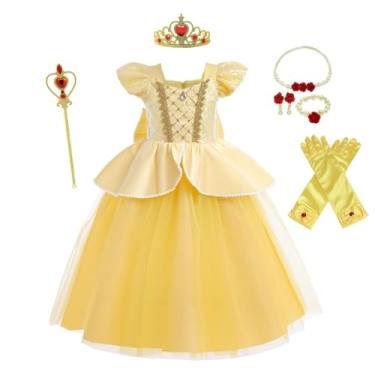 Imagem de Dressy Daisy Fantasia de princesa fantasia de Halloween, vestido amarelo, roupa de festa de aniversário com acessórios para meninas, tamanho 10-12