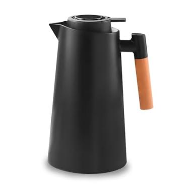 Imagem de Garrafa Térmica 1L Preto Design Elegante com Cabo de Madeira para Café Chá e Bebidas Quentes Mesa Posta Premium