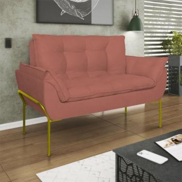 Imagem de Sofá Namoradeira Base Metal Dourada Reforçada Tecido Suede Rosa