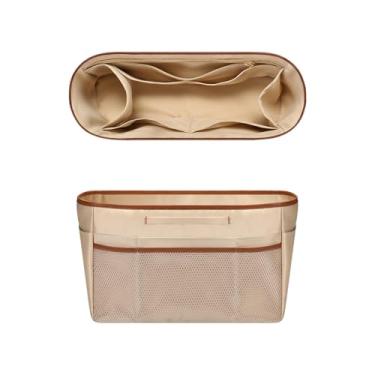 Imagem de GIVLEFLY Bolsa organizadora com vários bolsos, divisórias para bolsa interna com alça (32, bege), forro leve com suporte de copo adequado para Longchamp, tamanho grande, médio, nunca e mais