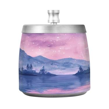 Imagem de SEHANY Cinzeiro Majestic Mountain Peak com tampa para cigarros, à prova de vento, sem fumaça, aço inoxidável, cinzeiros para uso interno e externo, grande, inodoro, para fumantes, decoração de