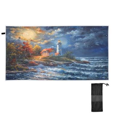 Imagem de Blueangle Lighthouse Toalha de praia com pintura a óleo - Toalhas de viagem leves e compactas de grandes dimensões - Toalha super absorvente de secagem rápida para natação, acampamento e férias (675)